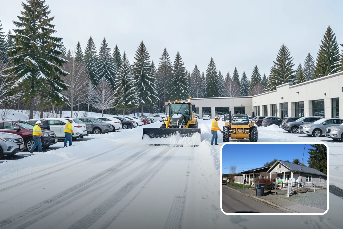 Gas Station Parking Lot Snow Removal in South Prairie, Pierce County, WA - Pump lanes and parking stay open for constant fuel traffic