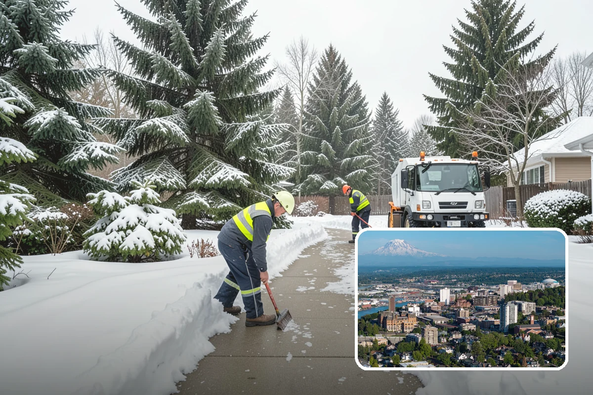 Gas Station Parking Lot Snow Removal in Tacoma, Pierce County, WA - Pump lanes and parking stay open for constant fuel traffic