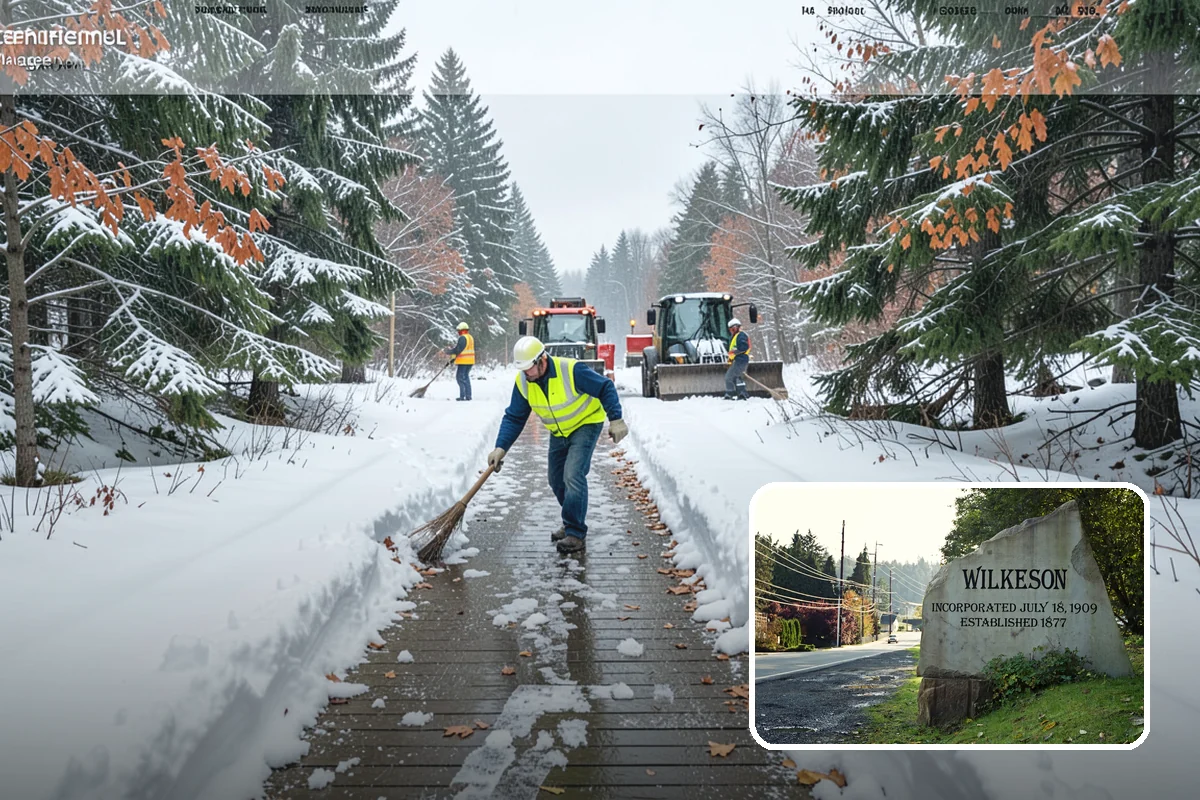 Gas Station Parking Lot Snow Removal in Wilkeson, Pierce County, WA - Pump lanes and parking stay open for constant fuel traffic