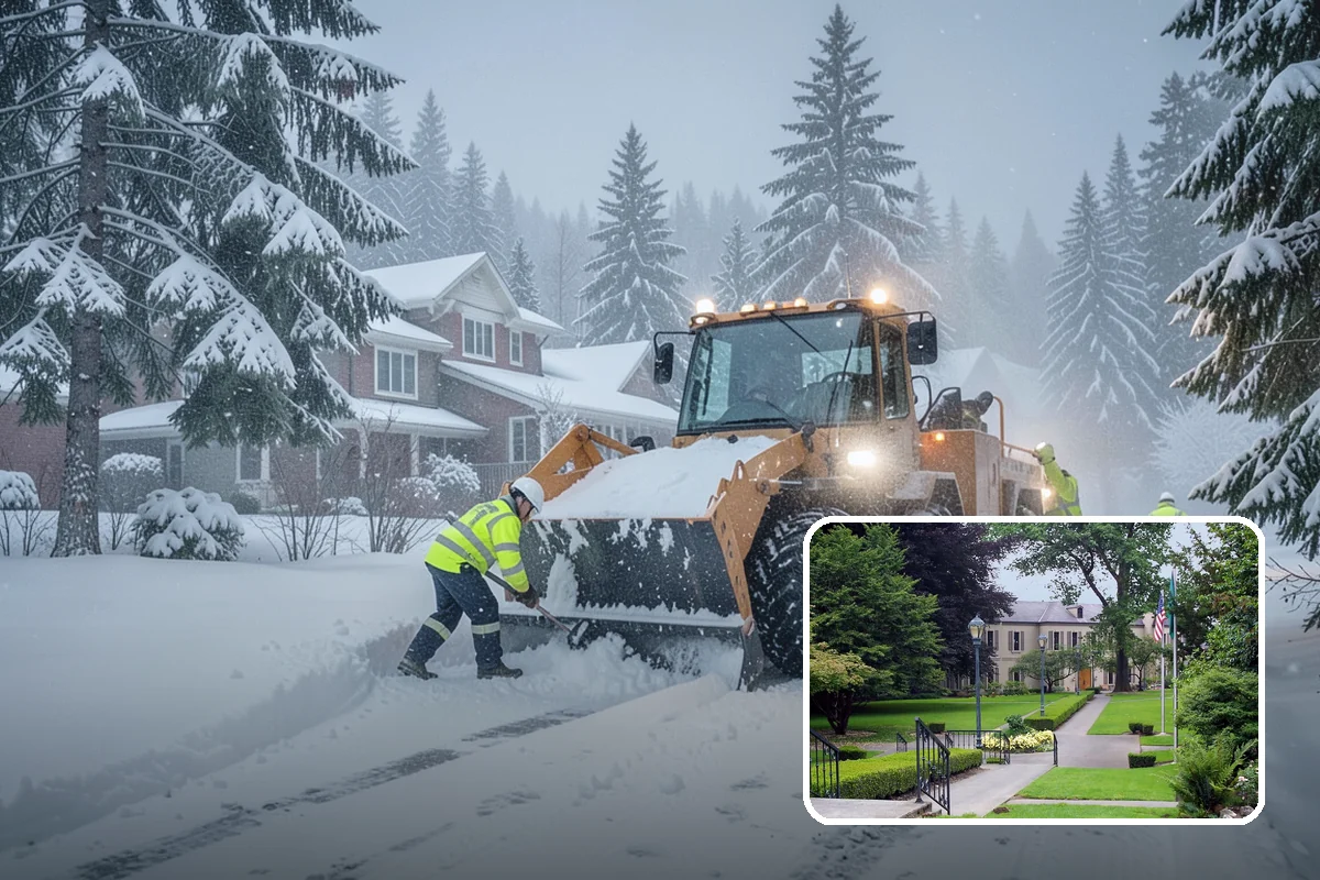 Gas Station Parking Lot Snow Removal in Woodinville, King County, WA - Pump lanes and parking stay open for constant fuel traffic