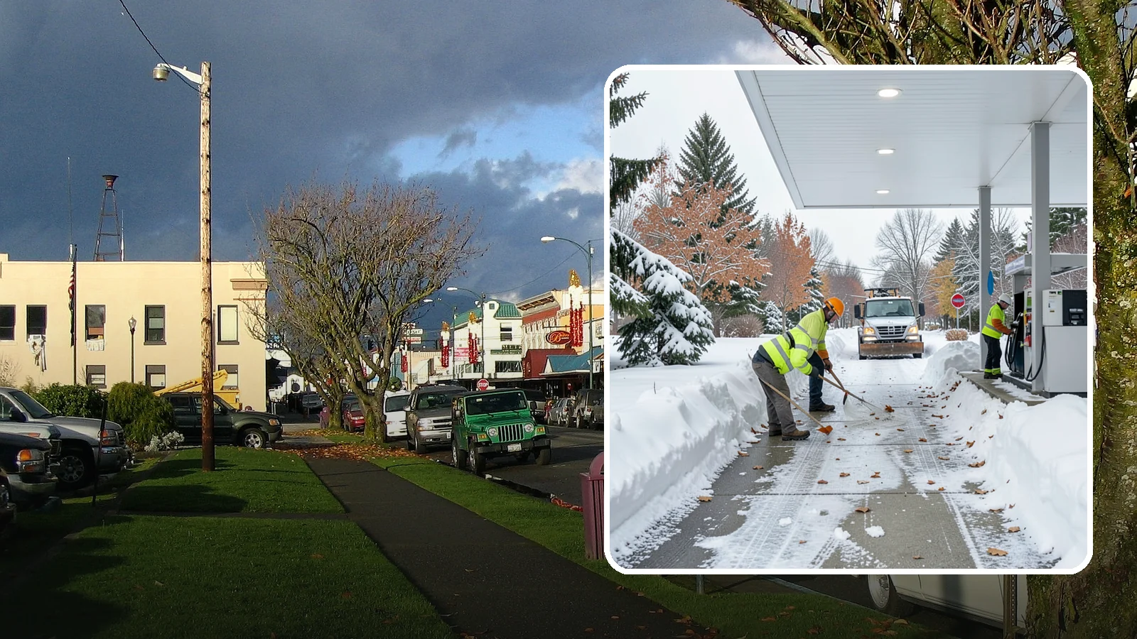 Gas Station Sidewalk Clearing in Arlington, Snohomish County, WA - Store-entrance and pump-walk clearing for Western Washington gas stations, keeping the high-turnover foot traffic safe around the...