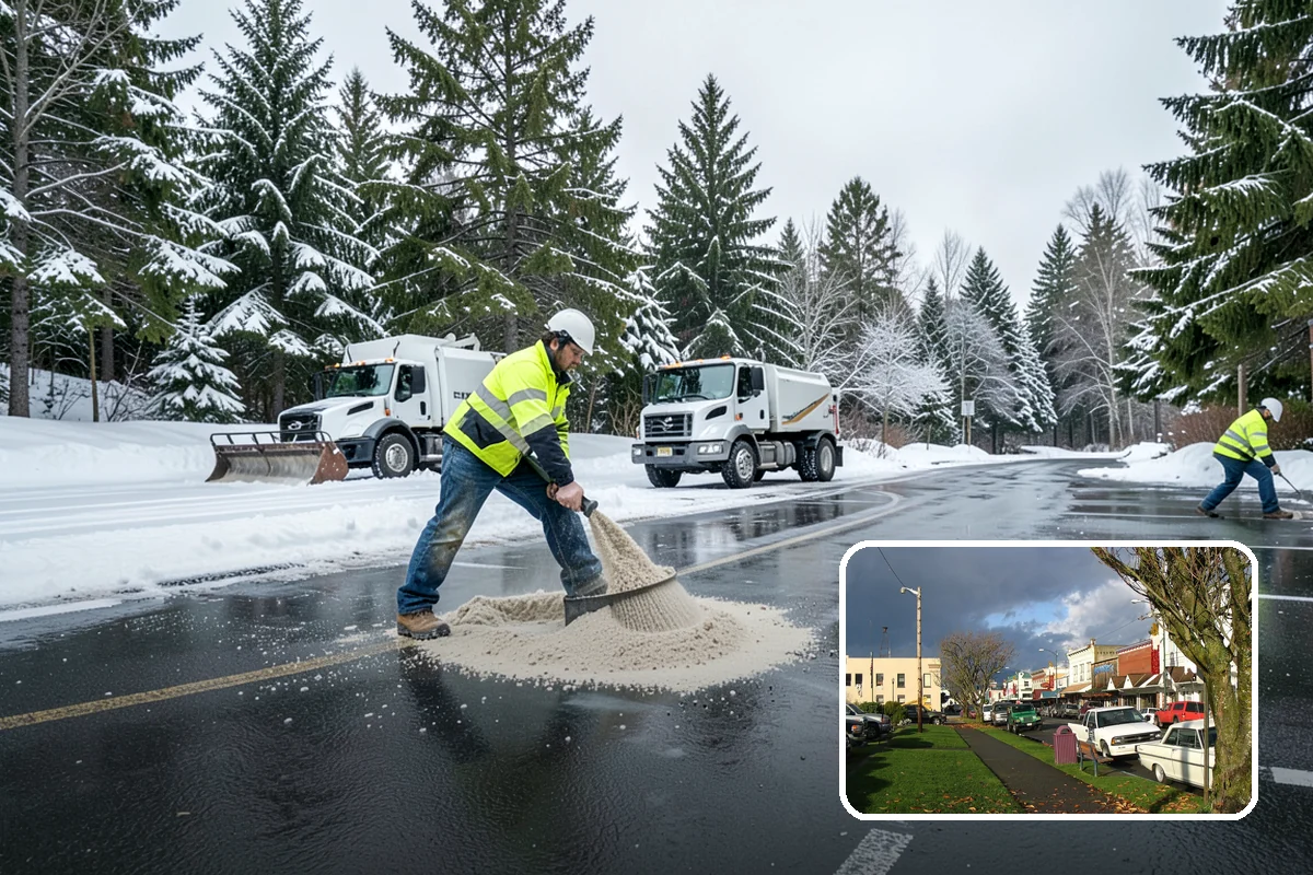 Gas Station Sidewalk Clearing in Arlington, Snohomish County, WA - Store entrance and pump-island walks kept clear around the clock