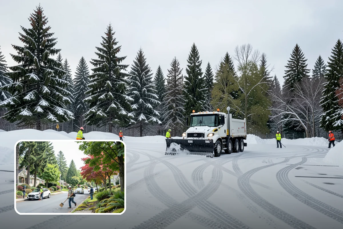 Gas Station Sidewalk Clearing in Beaux Arts Village, King County, WA - Store entrance and pump-island walks kept clear around the clock