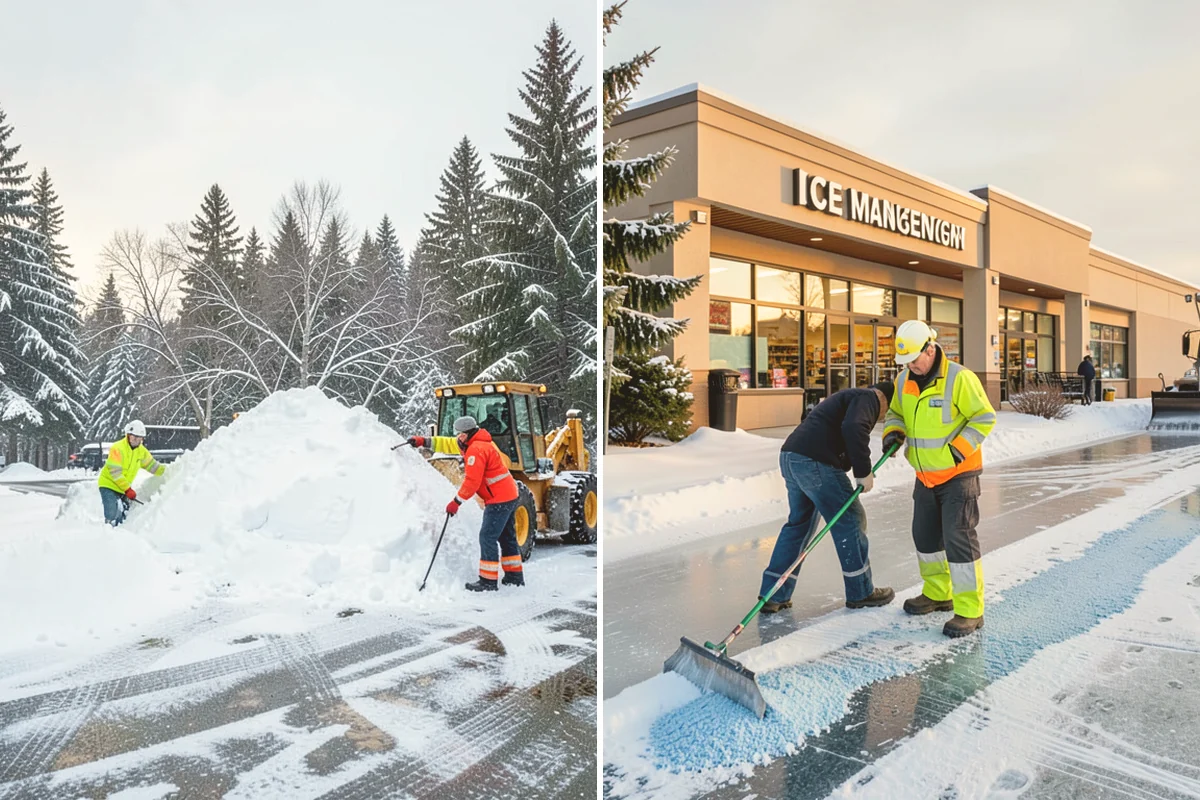 Gas Station Sidewalk Clearing in Bellevue, King County, WA - Clear the store entrance and threshold before it packs down