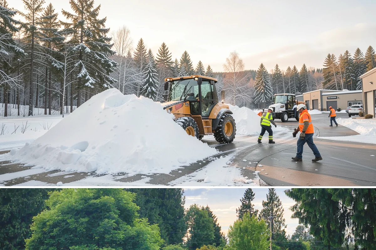 Gas Station Sidewalk Clearing in Bonney Lake, Pierce County, WA - Gas station demand is steady from late November through February, with 24-hour turnover keeping threshold ice a constant refreeze...