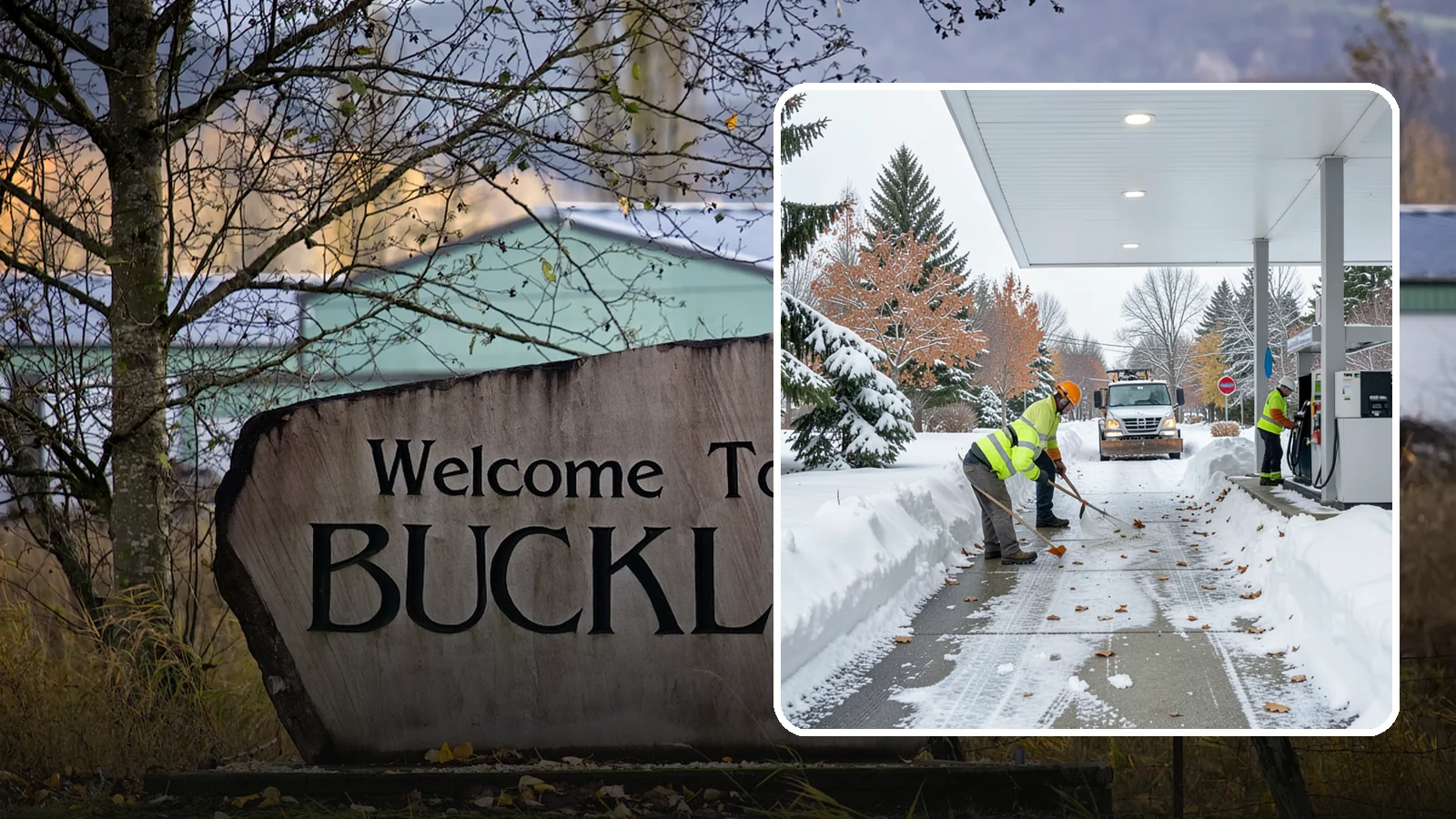 Gas Station Sidewalk Clearing in Buckley, Pierce County, WA - Store-entrance and pump-walk clearing for Western Washington gas stations, keeping the high-turnover foot traffic safe around the...