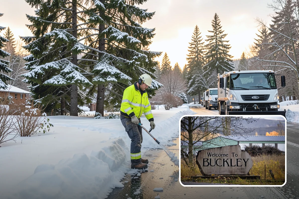 Gas Station Sidewalk Clearing in Buckley, Pierce County, WA - Store entrance and pump-island walks kept clear around the clock