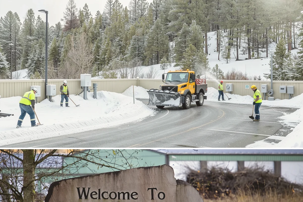 Gas Station Sidewalk Clearing in Buckley, Pierce County, WA - Gas station demand is steady from late November through February, with 24-hour turnover keeping threshold ice a constant refreeze...