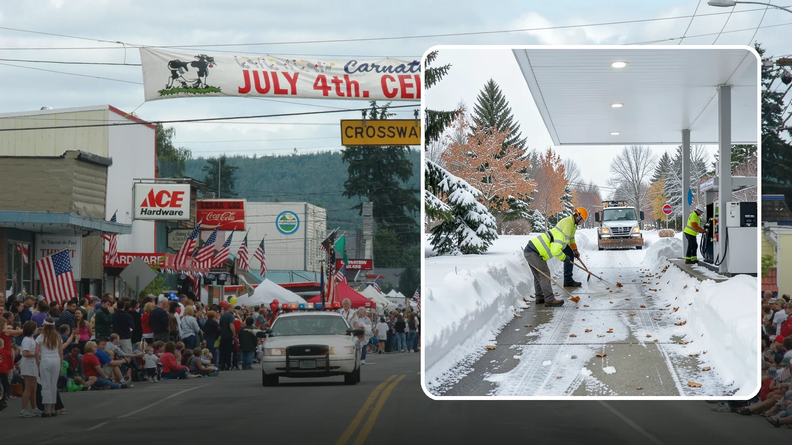 Gas Station Sidewalk Clearing in Carnation, King County, WA - Store-entrance and pump-walk clearing for Western Washington gas stations, keeping the high-turnover foot traffic safe around the...