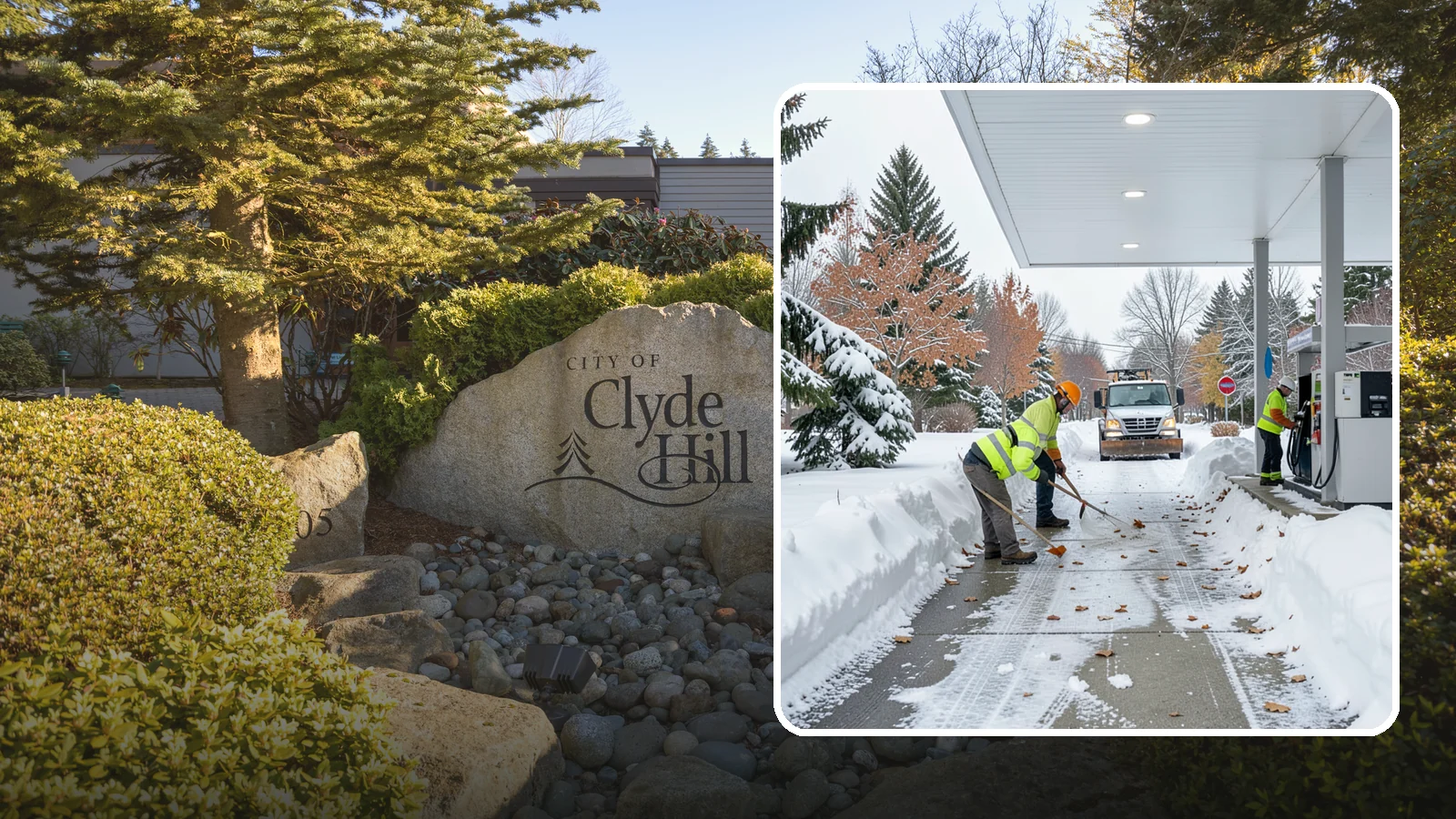 Gas Station Sidewalk Clearing in Clyde Hill, King County, WA - Store-entrance and pump-walk clearing for Western Washington gas stations, keeping the high-turnover foot traffic safe around the...
