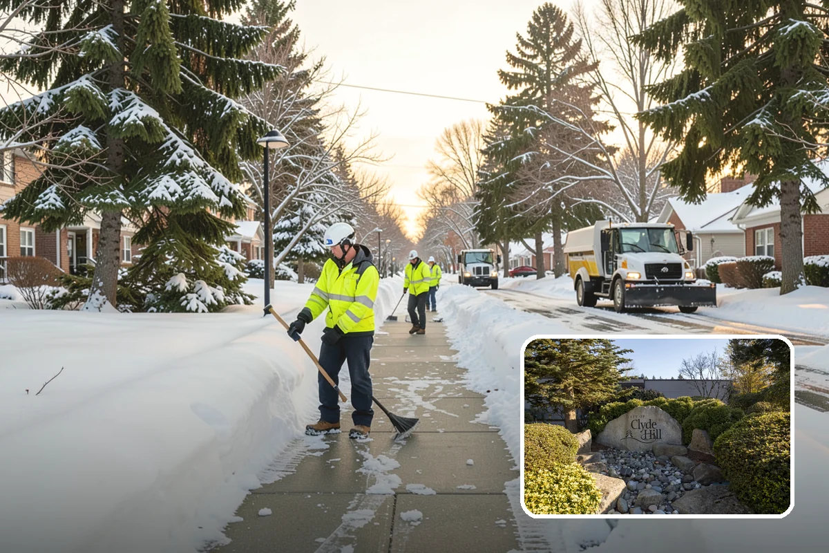 Gas Station Sidewalk Clearing in Clyde Hill, King County, WA - Store entrance and pump-island walks kept clear around the clock