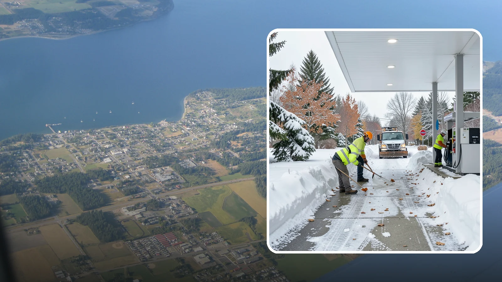 Gas Station Sidewalk Clearing in Coupeville, Island County, WA - Store-entrance and pump-walk clearing for Western Washington gas stations, keeping the high-turnover foot traffic safe around the...