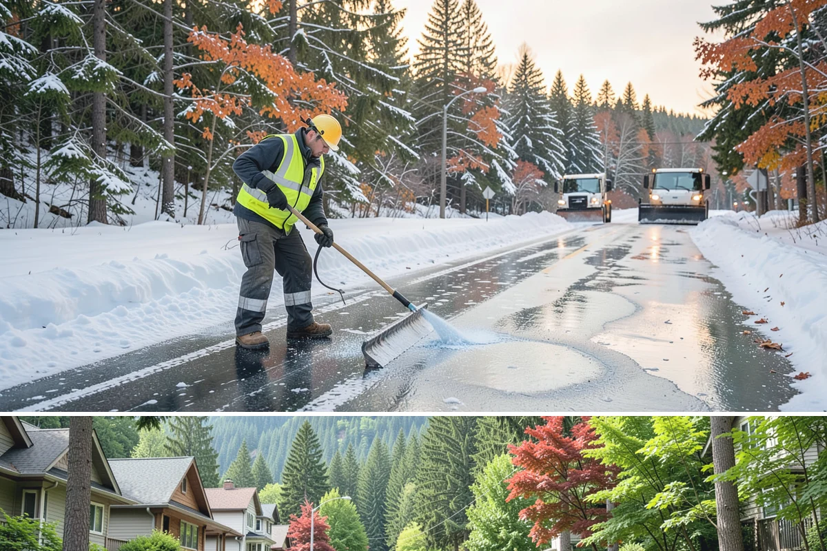 Gas Station Sidewalk Clearing in Darrington, Snohomish County, WA - Gas station demand is steady from late November through February, with 24-hour turnover keeping threshold ice a constant refreeze...