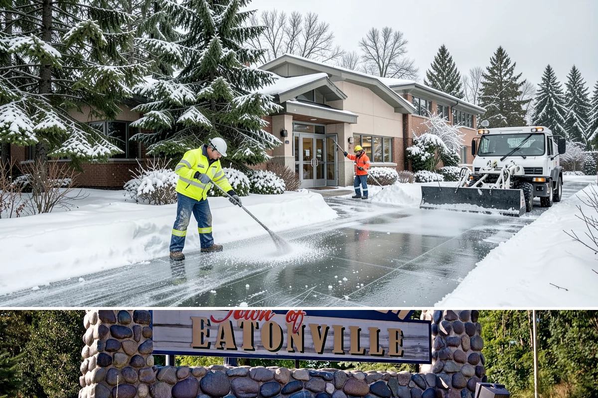 Gas Station Sidewalk Clearing in Eatonville, Pierce County, WA - Gas station demand is steady from late November through February, with 24-hour turnover keeping threshold ice a constant refreeze...