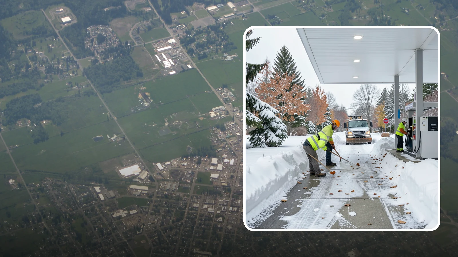 Gas Station Sidewalk Clearing in Enumclaw, King County, WA - Store-entrance and pump-walk clearing for Western Washington gas stations, keeping the high-turnover foot traffic safe around the...