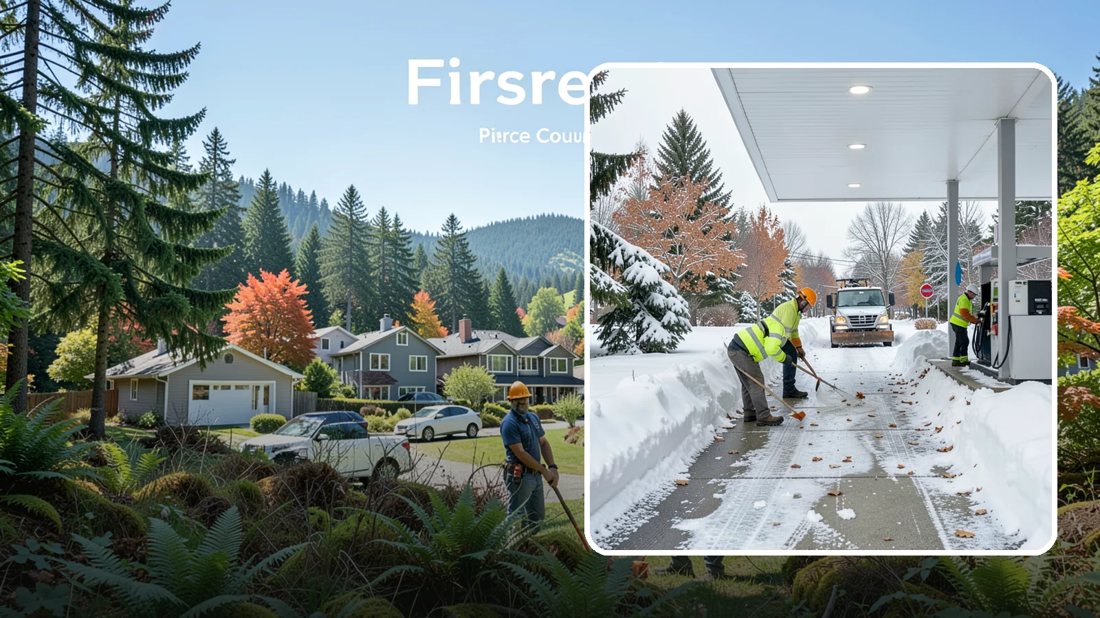 Gas Station Sidewalk Clearing in Fircrest, Pierce County, WA - Store-entrance and pump-walk clearing for Western Washington gas stations, keeping the high-turnover foot traffic safe around the...