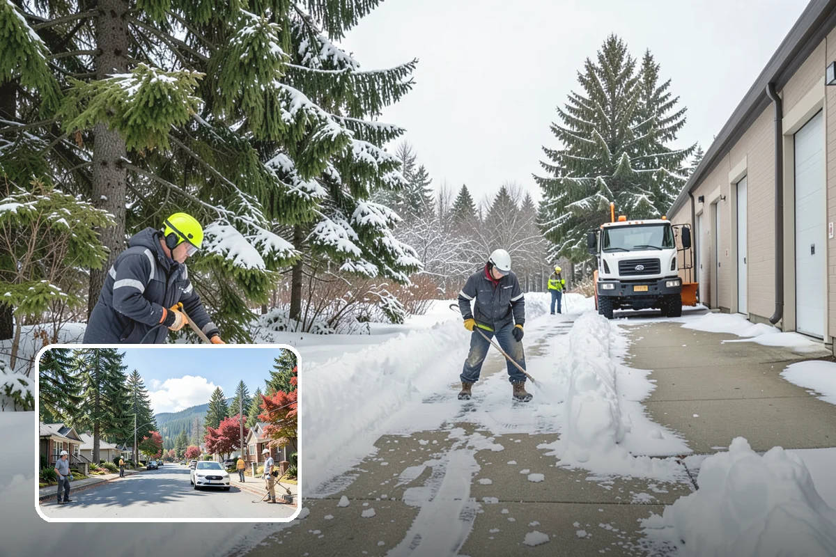Gas Station Sidewalk Clearing in Hunts Point, King County, WA - Store entrance and pump-island walks kept clear around the clock