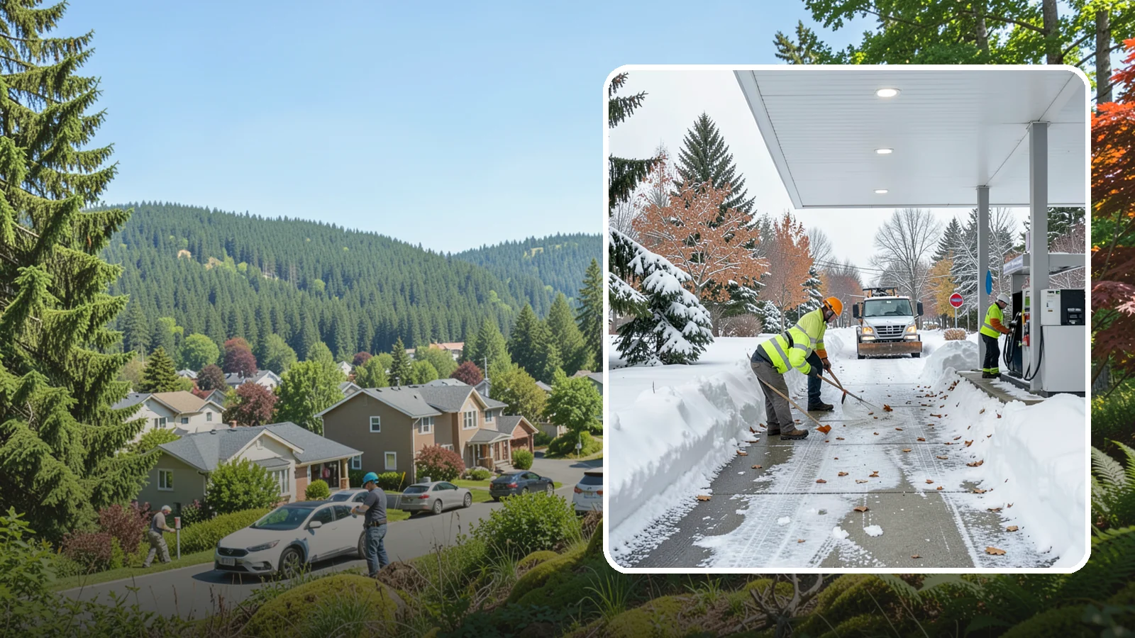 Gas Station Sidewalk Clearing in Index, Snohomish County, WA - Store-entrance and pump-walk clearing for Western Washington gas stations, keeping the high-turnover foot traffic safe around the...