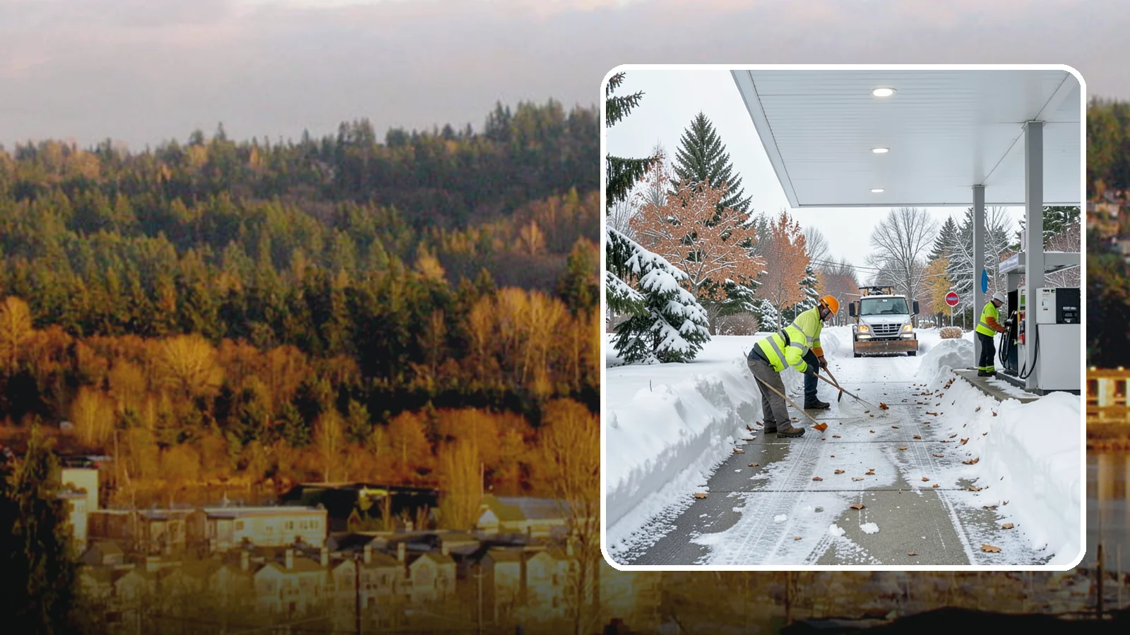 Gas Station Sidewalk Clearing in Kenmore, King County, WA - Store-entrance and pump-walk clearing for Western Washington gas stations, keeping the high-turnover foot traffic safe around the...