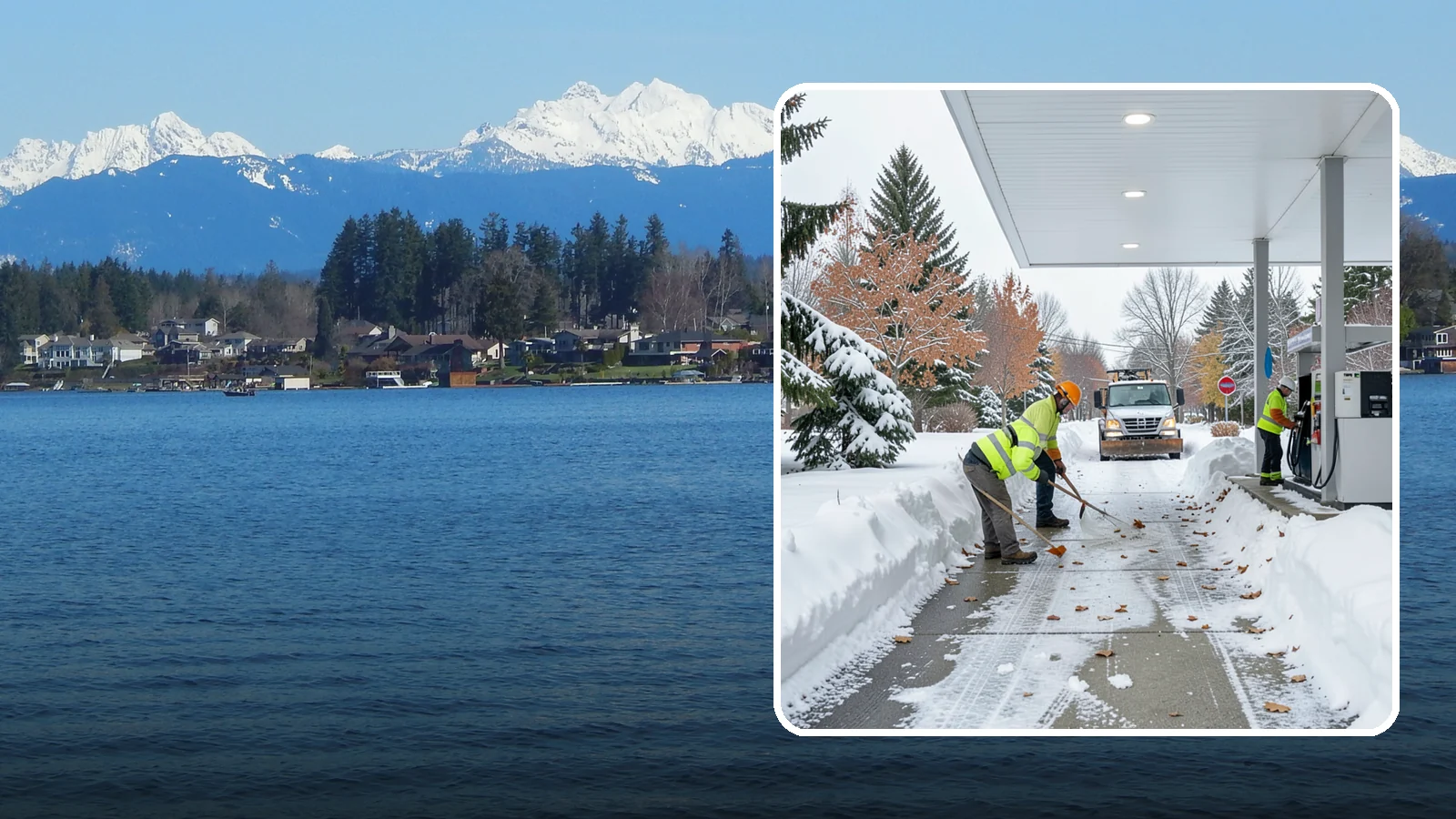 Gas Station Sidewalk Clearing in Lake Stevens, Snohomish County, WA - Store-entrance and pump-walk clearing for Western Washington gas stations, keeping the high-turnover foot traffic safe around the...