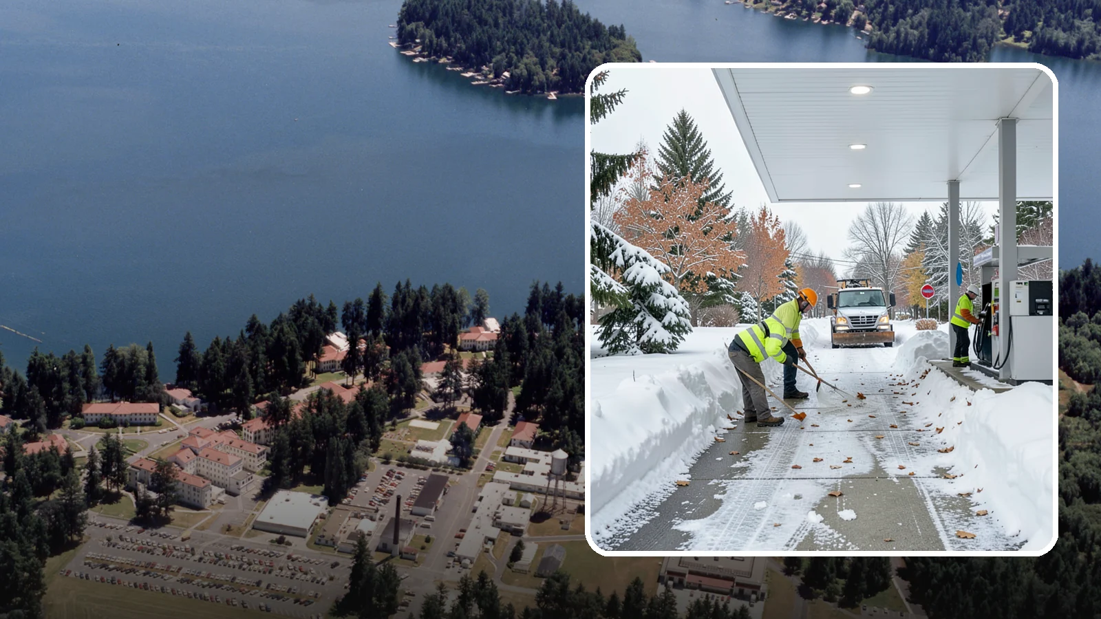 Gas Station Sidewalk Clearing in Lakewood, Pierce County, WA - Store-entrance and pump-walk clearing for Western Washington gas stations, keeping the high-turnover foot traffic safe around the...