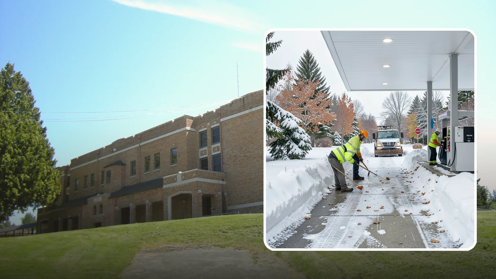 Gas Station Sidewalk Clearing in Maple Valley, King County, WA - Store-entrance and pump-walk clearing for Western Washington gas stations, keeping the high-turnover foot traffic safe around the...