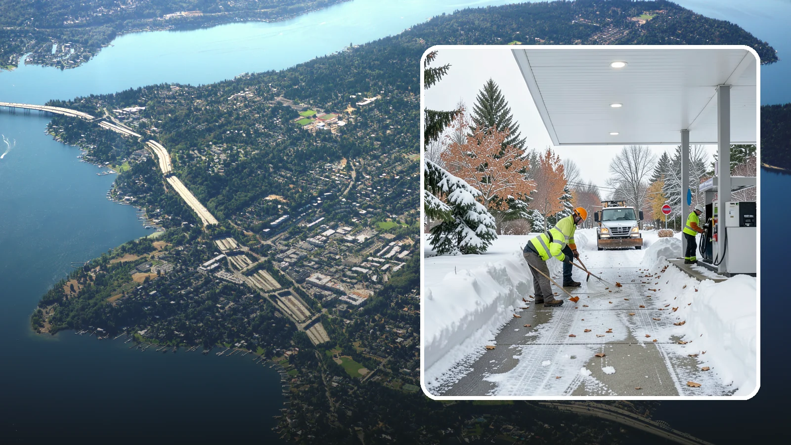 Gas Station Sidewalk Clearing in Mercer Island, King County, WA - Store-entrance and pump-walk clearing for Western Washington gas stations, keeping the high-turnover foot traffic safe around the...