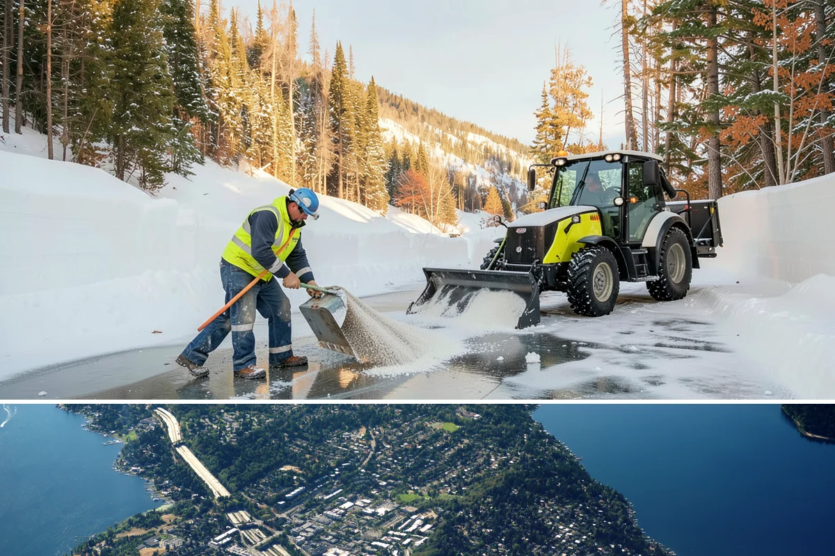 Gas Station Sidewalk Clearing in Mercer Island, King County, WA - Gas station demand is steady from late November through February, with 24-hour turnover keeping threshold ice a constant refreeze...