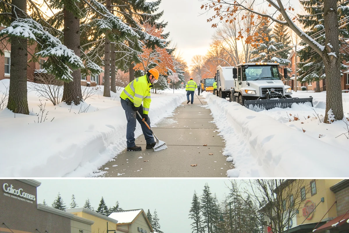 Gas Station Sidewalk Clearing in Mill Creek, Snohomish County, WA - Gas station demand is steady from late November through February, with 24-hour turnover keeping threshold ice a constant refreeze...