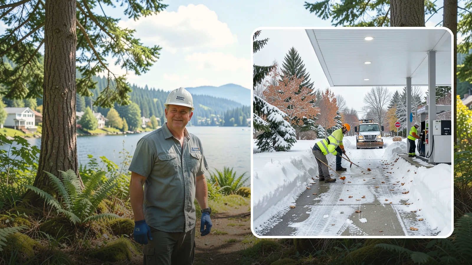 Gas Station Sidewalk Clearing in Milton, King County, WA - Store-entrance and pump-walk clearing for Western Washington gas stations, keeping the high-turnover foot traffic safe around the...