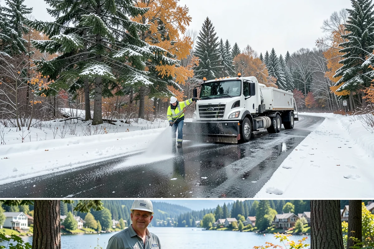 Gas Station Sidewalk Clearing in Milton, King County, WA - Gas station demand is steady from late November through February, with 24-hour turnover keeping threshold ice a constant refreeze...