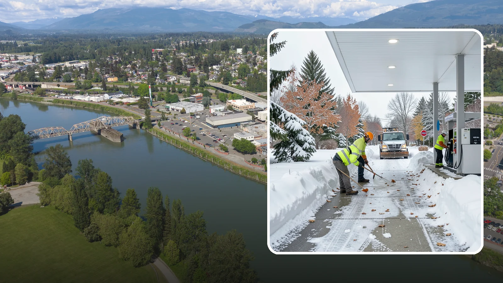 Gas Station Sidewalk Clearing in Mount Vernon, Skagit County, WA - Store-entrance and pump-walk clearing for Western Washington gas stations, keeping the high-turnover foot traffic safe around the...