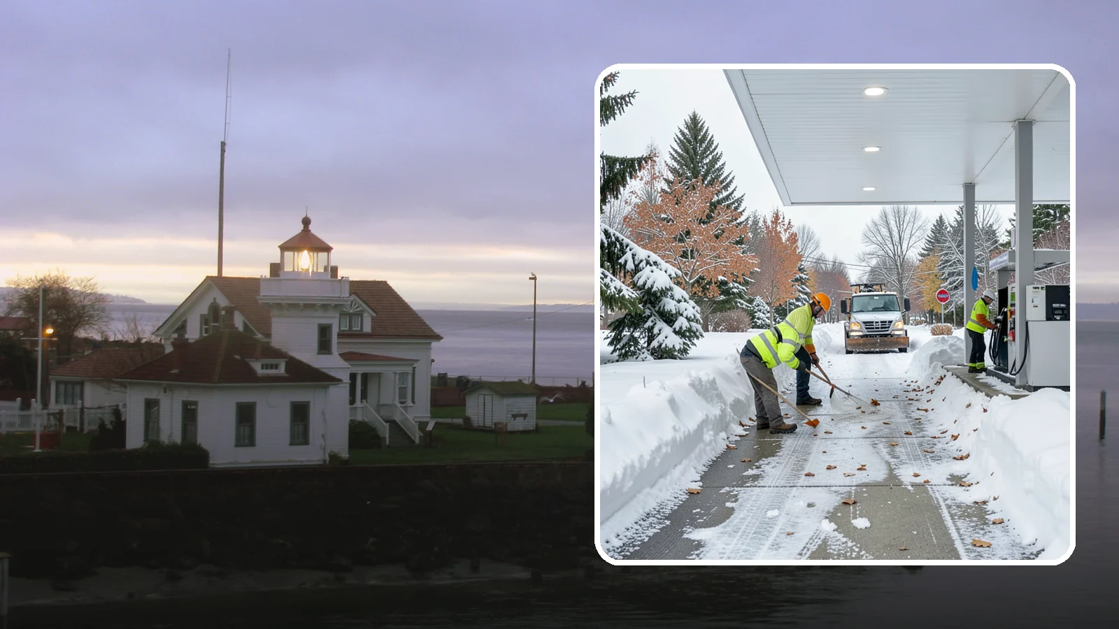 Gas Station Sidewalk Clearing in Mukilteo, Snohomish County, WA - Store-entrance and pump-walk clearing for Western Washington gas stations, keeping the high-turnover foot traffic safe around the...