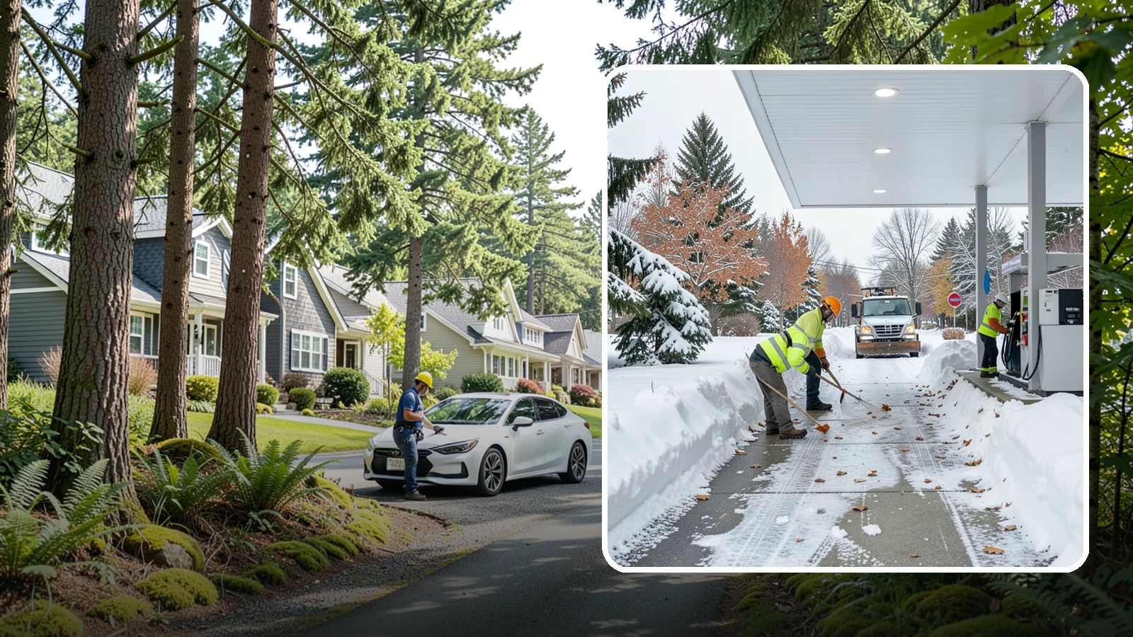 Gas Station Sidewalk Clearing in Normandy Park, King County, WA - Store-entrance and pump-walk clearing for Western Washington gas stations, keeping the high-turnover foot traffic safe around the...