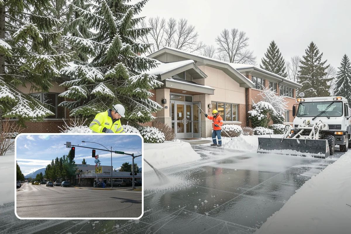 Gas Station Sidewalk Clearing in North Bend, King County, WA - Store entrance and pump-island walks kept clear around the clock