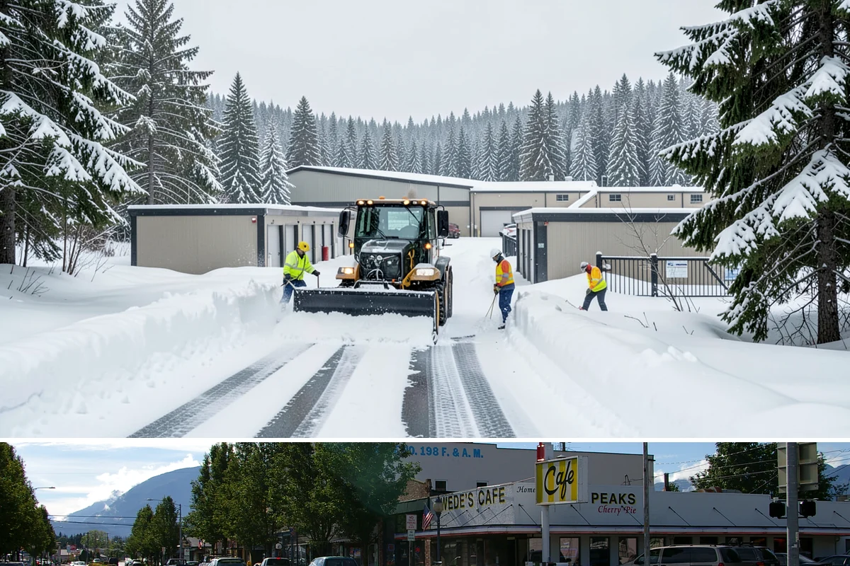 Gas Station Sidewalk Clearing in North Bend, King County, WA - Gas station demand is steady from late November through February, with 24-hour turnover keeping threshold ice a constant refreeze...