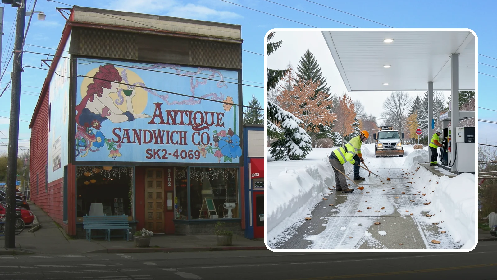 Gas Station Sidewalk Clearing in Ruston, Pierce County, WA - Store-entrance and pump-walk clearing for Western Washington gas stations, keeping the high-turnover foot traffic safe around the...