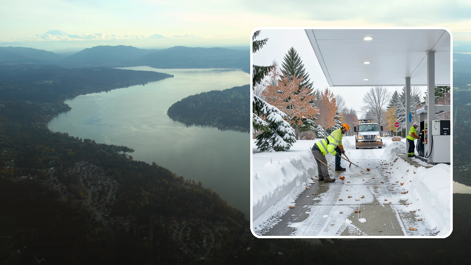 Gas Station Sidewalk Clearing in Sammamish, King County, WA - Store-entrance and pump-walk clearing for Western Washington gas stations, keeping the high-turnover foot traffic safe around the...
