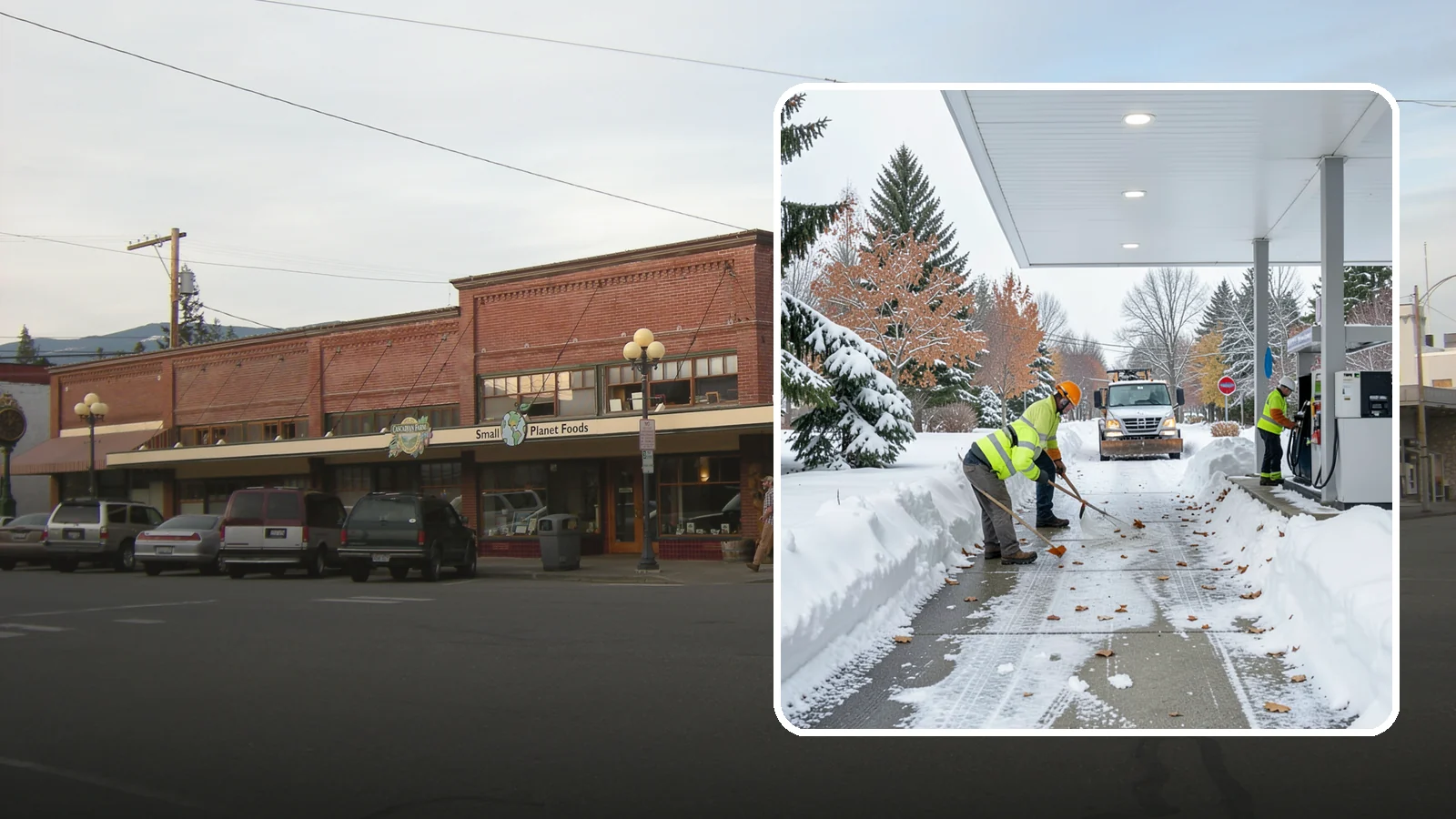 Gas Station Sidewalk Clearing in Sedro-Woolley, Skagit County, WA - Store-entrance and pump-walk clearing for Western Washington gas stations, keeping the high-turnover foot traffic safe around the...