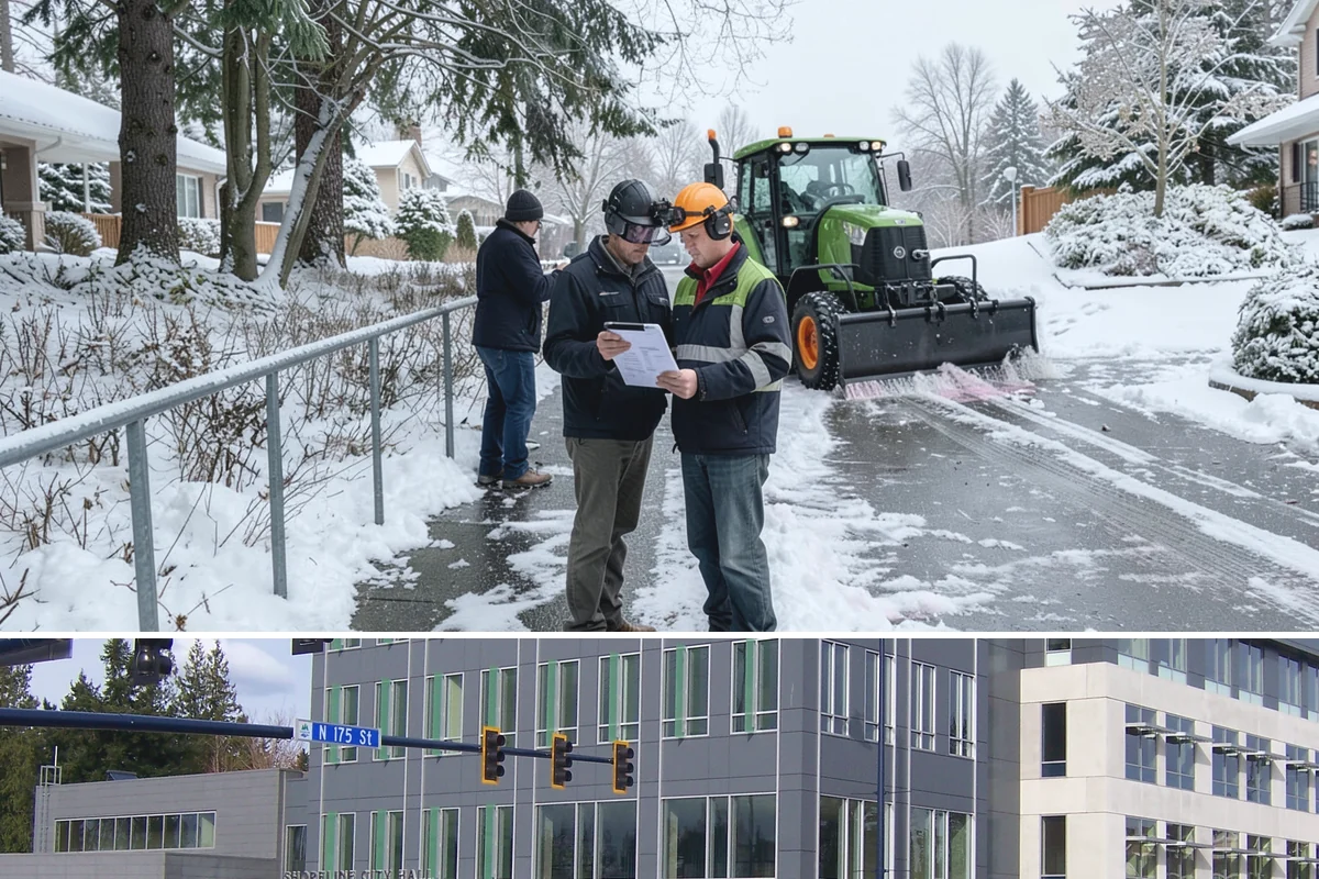 Gas Station Sidewalk Clearing in Shoreline, King County, WA - Gas station demand is steady from late November through February, with 24-hour turnover keeping threshold ice a constant refreeze...