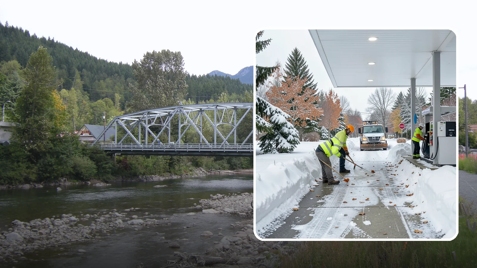 Gas Station Sidewalk Clearing in Skykomish, King County, WA - Store-entrance and pump-walk clearing for Western Washington gas stations, keeping the high-turnover foot traffic safe around the...