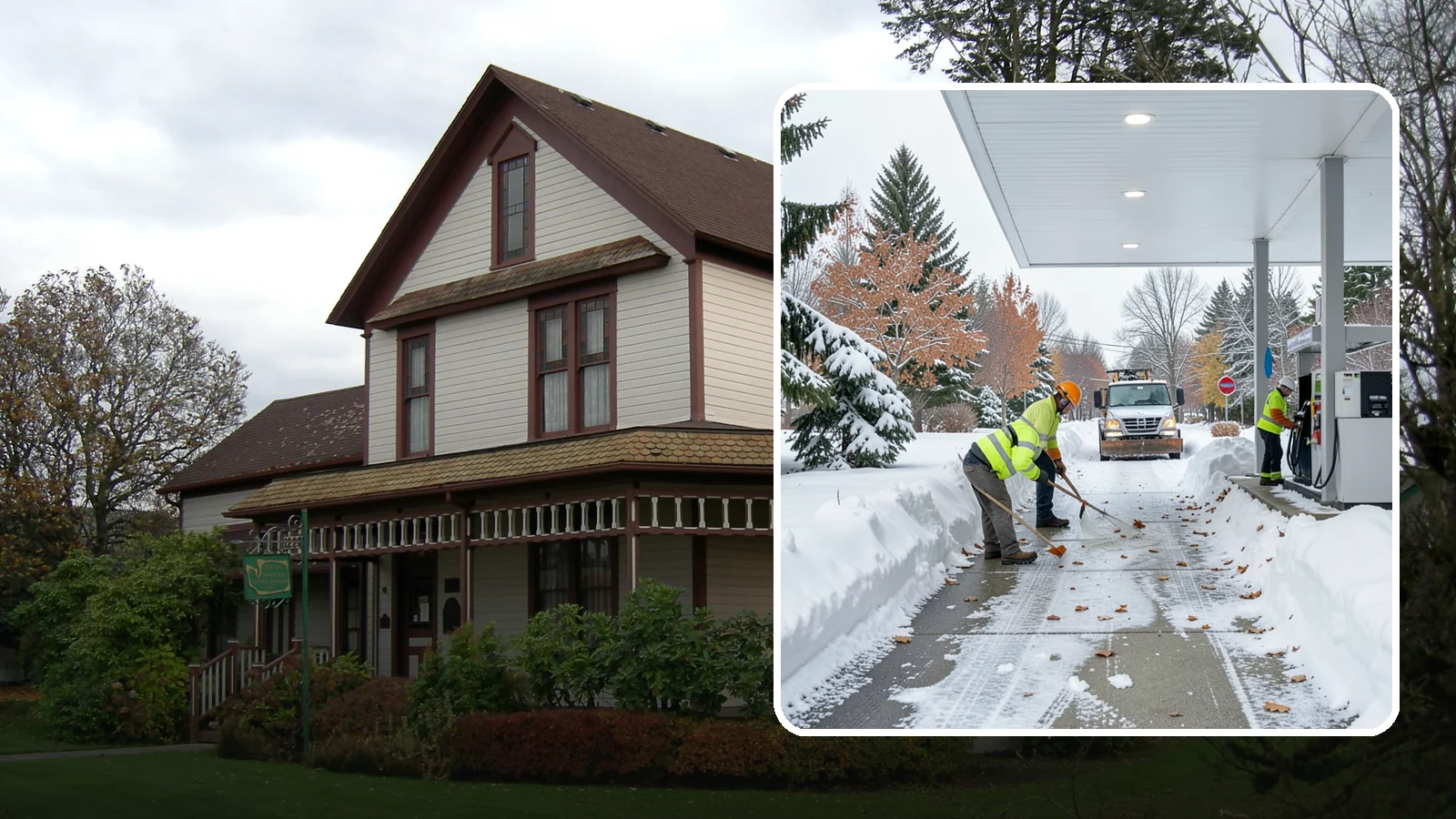 Gas Station Sidewalk Clearing in Sumner, Pierce County, WA - Store-entrance and pump-walk clearing for Western Washington gas stations, keeping the high-turnover foot traffic safe around the...