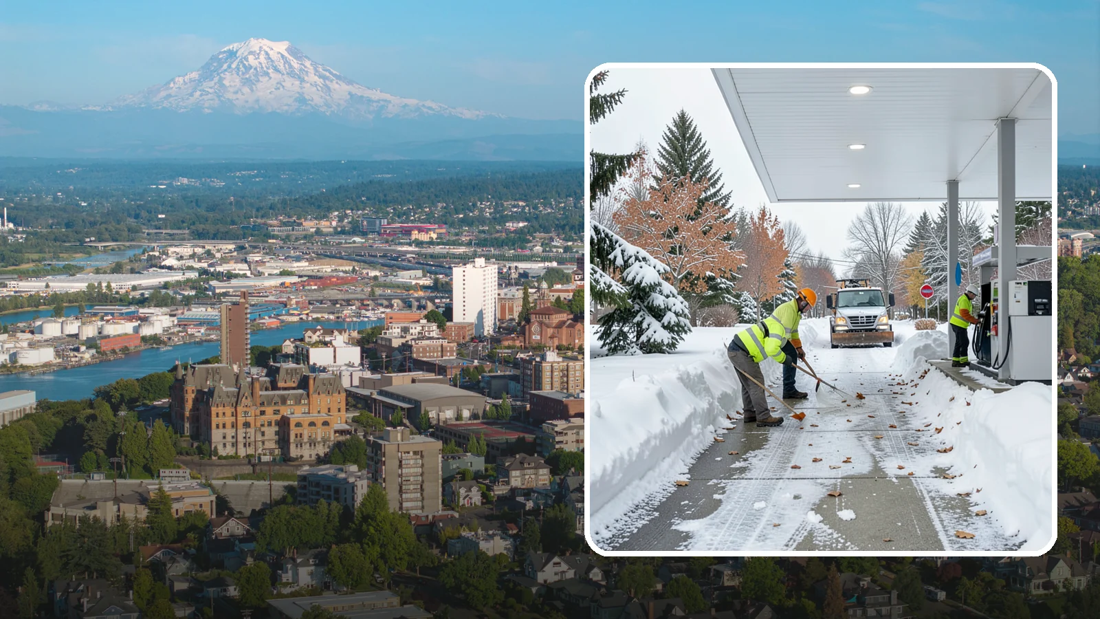 Gas Station Sidewalk Clearing in Tacoma, Pierce County, WA - Store-entrance and pump-walk clearing for Western Washington gas stations, keeping the high-turnover foot traffic safe around the...