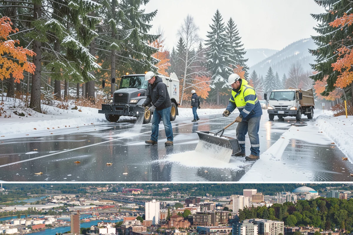 Gas Station Sidewalk Clearing in Tacoma, Pierce County, WA - Gas station demand is steady from late November through February, with 24-hour turnover keeping threshold ice a constant refreeze...