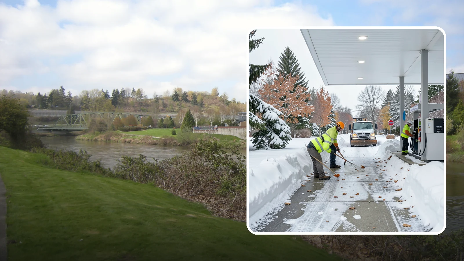 Gas Station Sidewalk Clearing in Tukwila, King County, WA - Store-entrance and pump-walk clearing for Western Washington gas stations, keeping the high-turnover foot traffic safe around the...