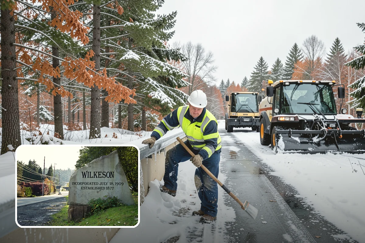 Gas Station Sidewalk Clearing in Wilkeson, Pierce County, WA - Store entrance and pump-island walks kept clear around the clock