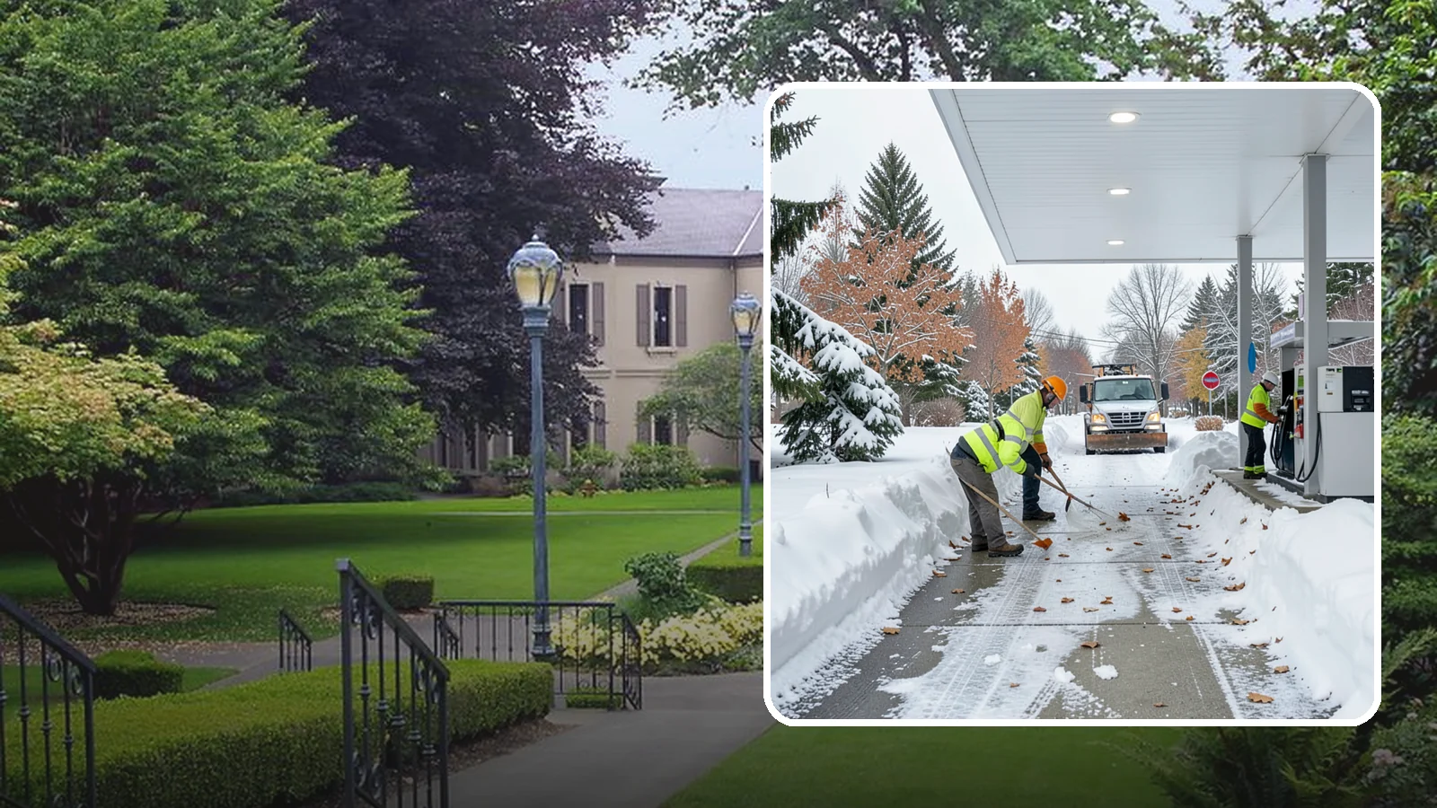 Gas Station Sidewalk Clearing in Woodinville, King County, WA - Store-entrance and pump-walk clearing for Western Washington gas stations, keeping the high-turnover foot traffic safe around the...