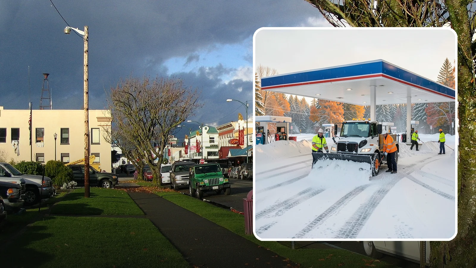 Gas Station Snow Plowing in Arlington, Snohomish County, WA - We plow gas station lots and fuel islands around the clock so drivers fuel up safely no matter when the snow falls.