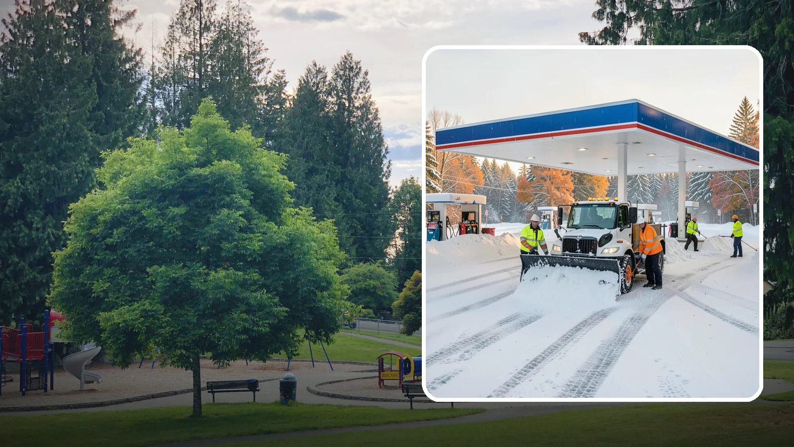 Gas Station Snow Plowing in Bonney Lake, Pierce County, WA - We plow gas station lots and fuel islands around the clock so drivers fuel up safely no matter when the snow falls.