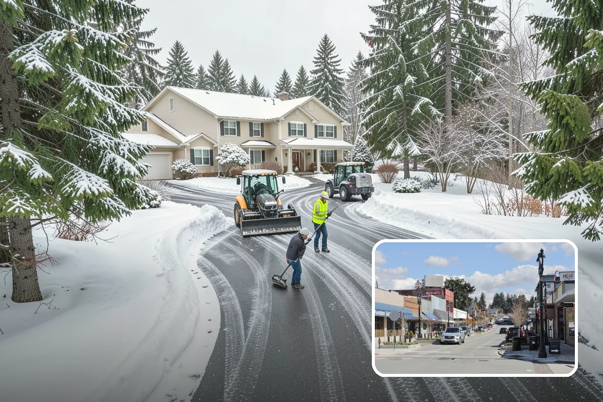 Gas Station Snow Plowing in Bothell, King County, WA - Fuel-island approaches cleared on a 24-hour basis